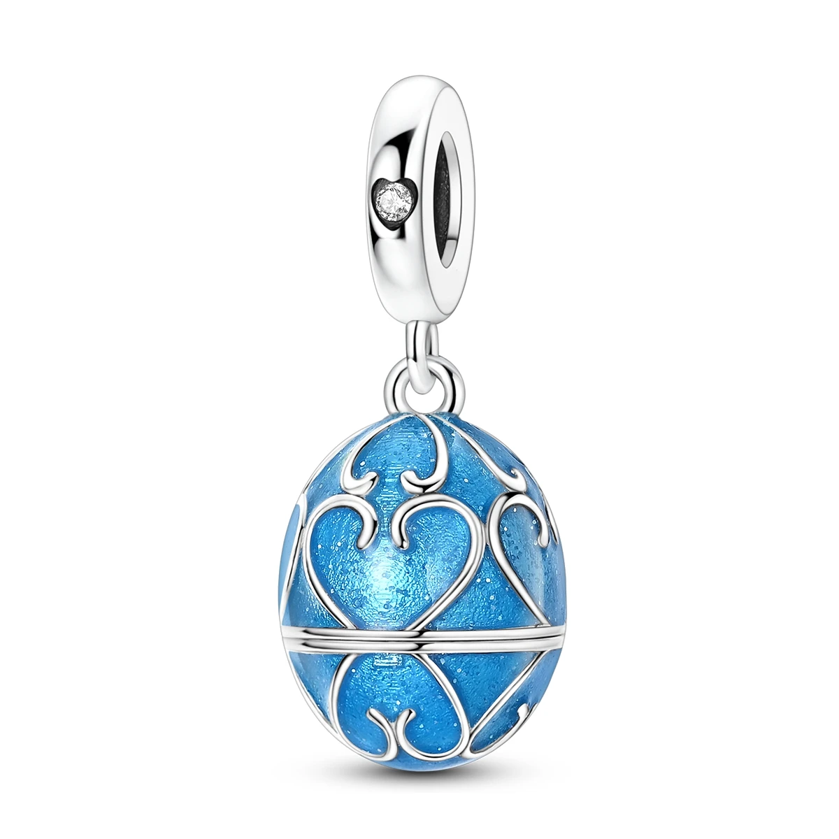 Abalorios Colgantes de Plata de Ley 925 con Esmalte Azul, Diseño de Huevo y Corazón con Motivo de Enredadera, Estilo Fabergé, para Pascua, Compatibles con Pulseras y Collares, Joyería DIY para Mujer