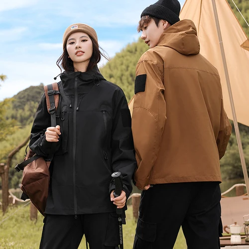 Imagen 2 del producto Chaquetas de esquí de montaña de otoño para hombre, cortavientos para exteriores, abrigos con capucha para senderismo, chaquetas impermeables para escalar, ropa impermeable