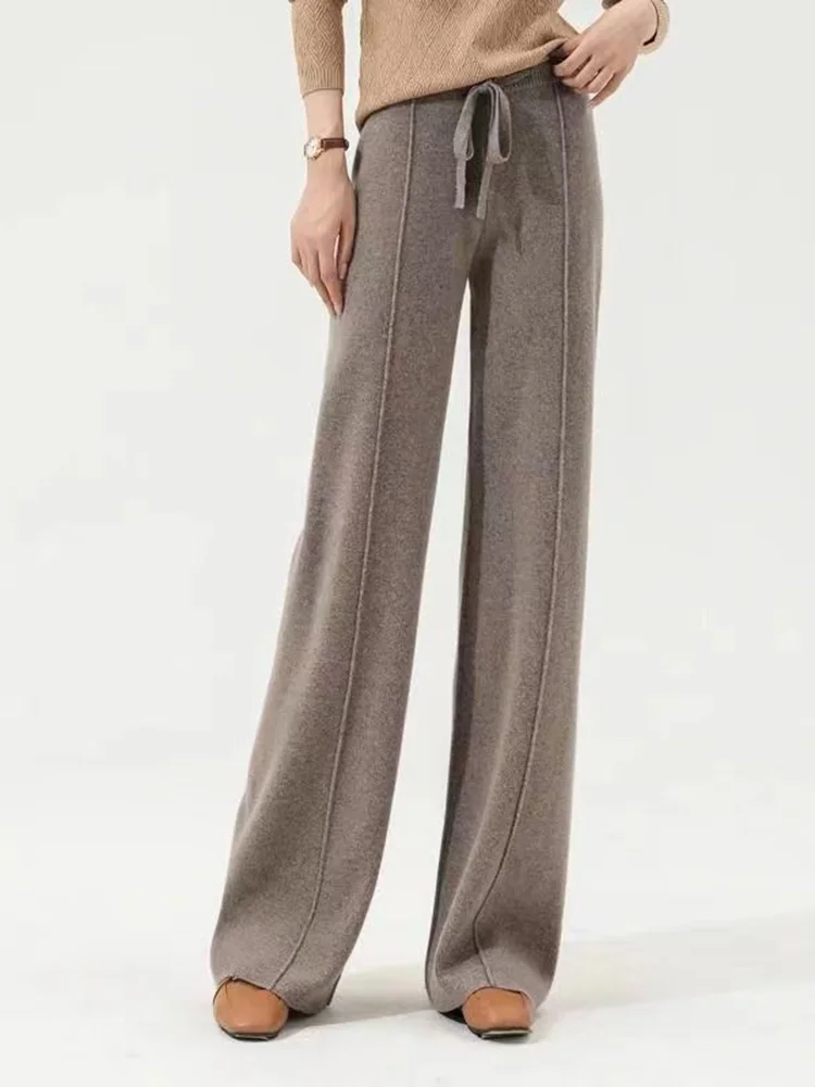 Cashmere Sweatpants Women Autumn Winter 2024 New Fashion High Waist Wool Wide Leg Pants Casual Straight Loose Pants Trousers