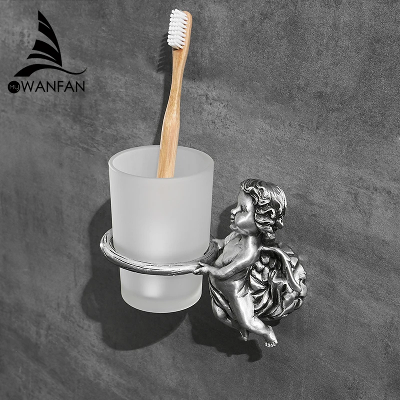 Classic GlassToothbrush Holder Brass Angle Style Toothbrush Holder Toothpaste Holder and Cup Holder for Bathroom MB-0784B