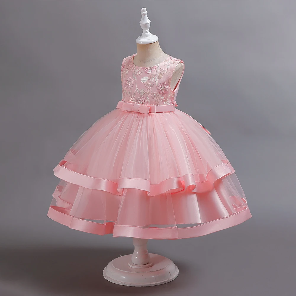 LAPA 3-12Y New Girls Birthday Wedding Party Princess Dress Fairy Cake Dress Kids Formal Prom Dresses Embroidery Flower Ball Gown