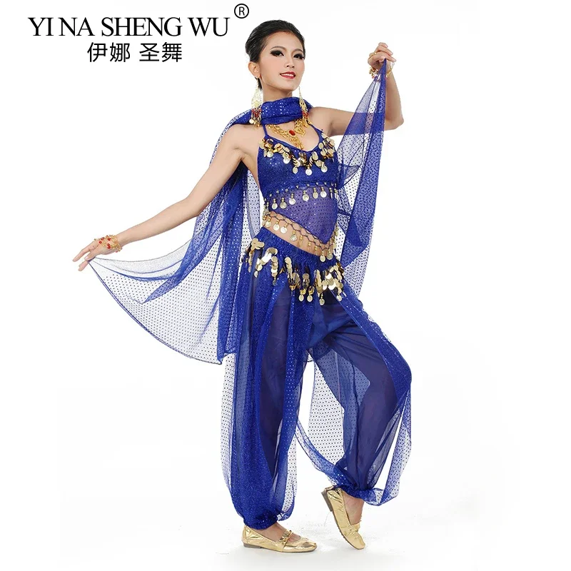 Trajes de dança do ventre para mulheres, performance de dança, competição de bollywood, conjunto de 3 peças, lantejoulas sexy, índia, flamenco, dança oriental