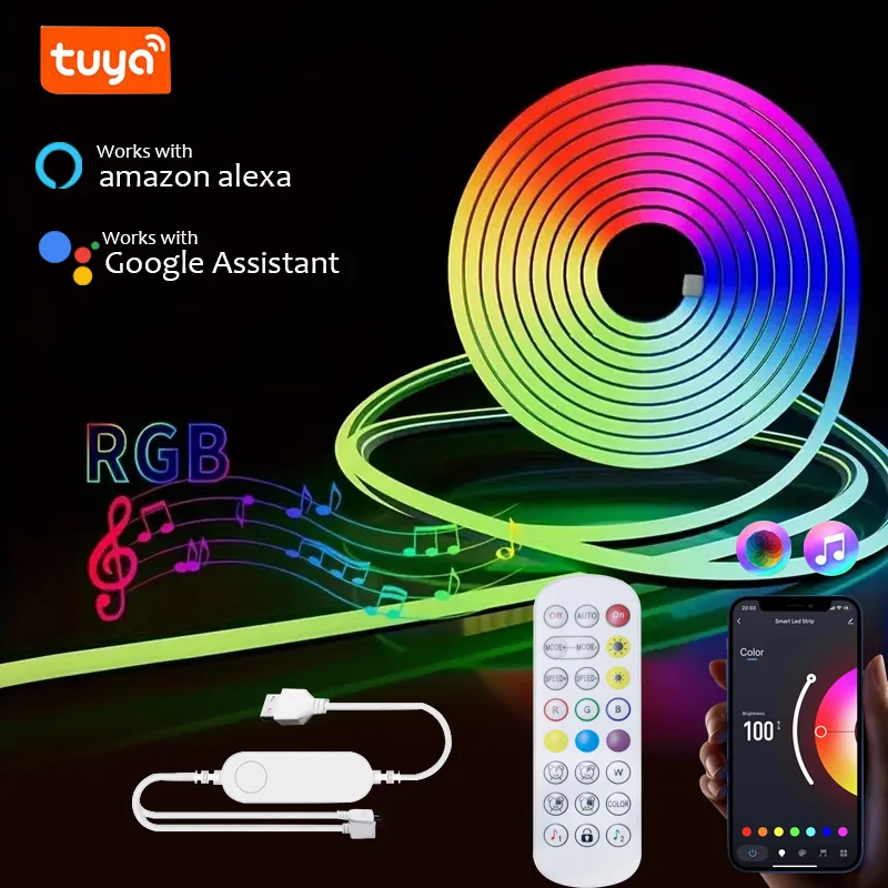 Tuya Smart Life WiFi LED Neon Light Strip 5V LED Strip RGB Neon Sign Tape Work With Alexa for TV Home Neon Decor Lighting