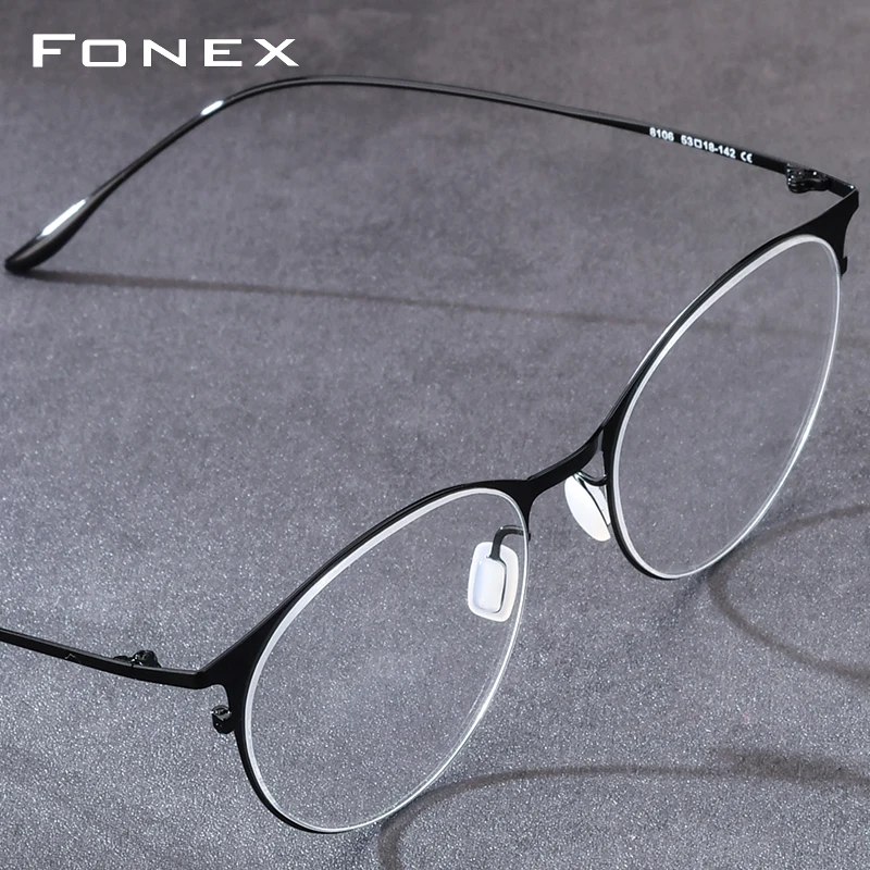 FONEX Alloy Eyeglasses Frame Women Vintage Brand Design Round Glasses Men Retro Japanese High-Quality Ultralight Eyewear 8106