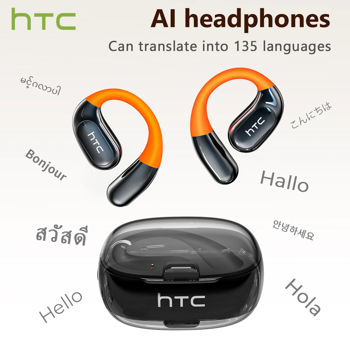 Kabellose Bluetooth-Kopfhörer HTC NE36 mit KI-Übersetzung, Open-Ear-Design, Surround-Sound, Komfortabler Sitz für Sport, Lange Akkulaufzeit