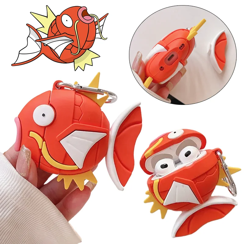 Kawaii Magikarp حقيبة سماعة الاذن ل AirPods 1/2 3 Pro الكرتون سماعة لاسلكية تعمل بالبلوتوث سماعة سيليكون واقية الملحقات