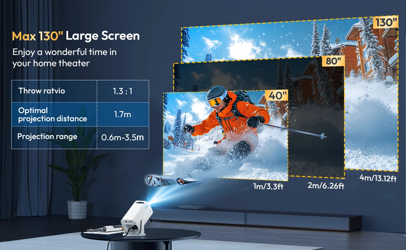 XGODY Gimbal 3 Pro Portable Projector, Native 720P 300 ANSI 4K Supported, Android 14 WiFi 6 BT 5.4, Vertical Auto Keystone Correction Wireless Mirroring, 20-120 Inch Camping Movie Gaming Projector with HDMI USB