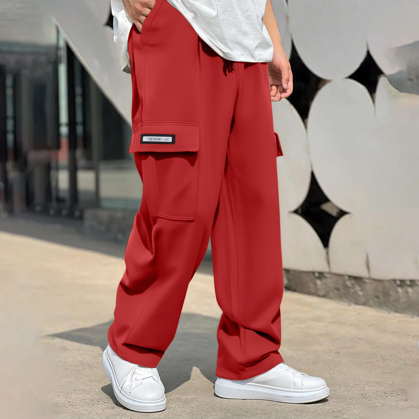

Мужские рабочие брюки с несколькими карманами, весенне-осенние удобные свободные прямые спортивные брюки, повседневные брюки-карго с эластичной резинкой на талии
