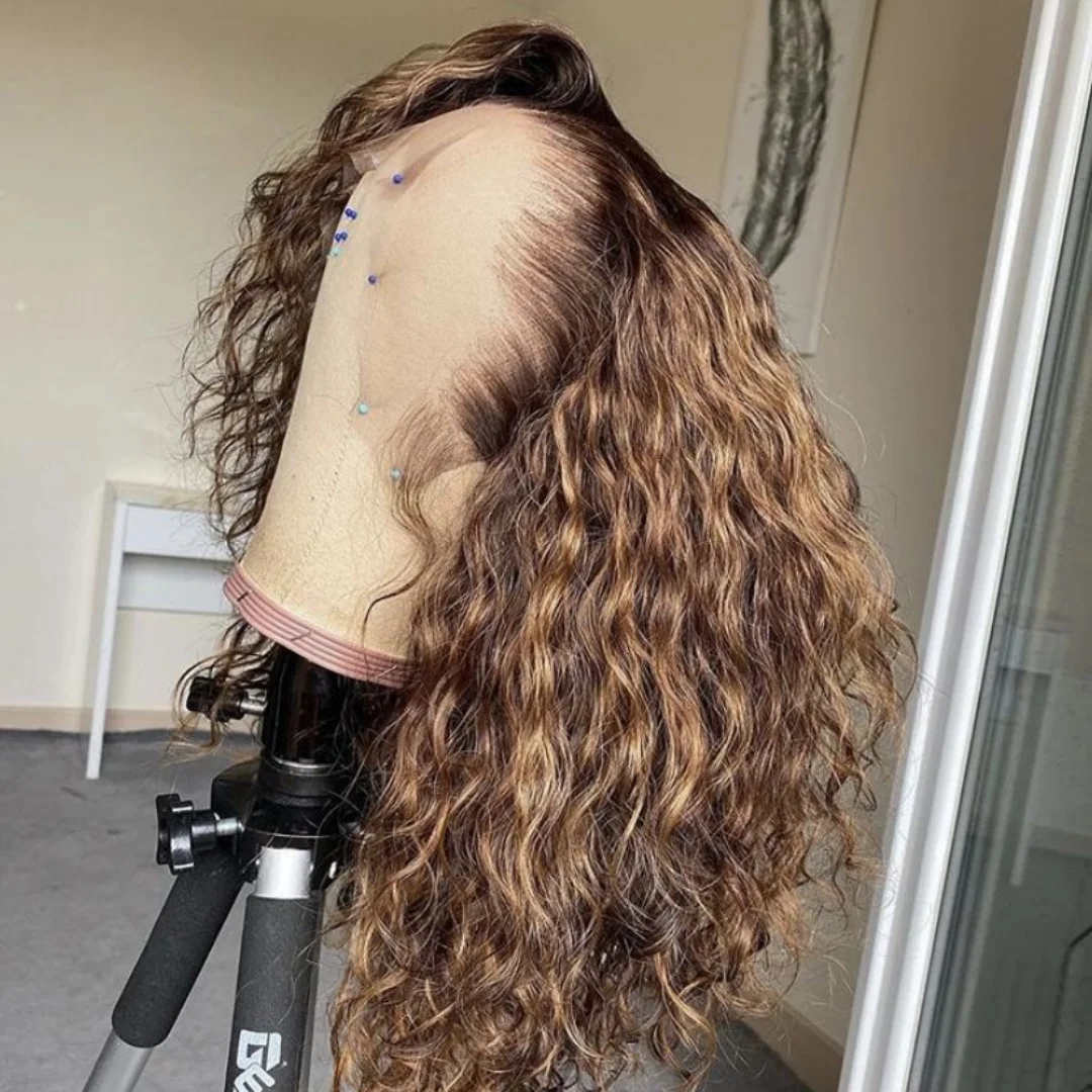 26Inch Highlight brown Preplucked Daily Long Kinky Curly Soft 180Density Lace Front Wig For Women With Baby Hair daily use