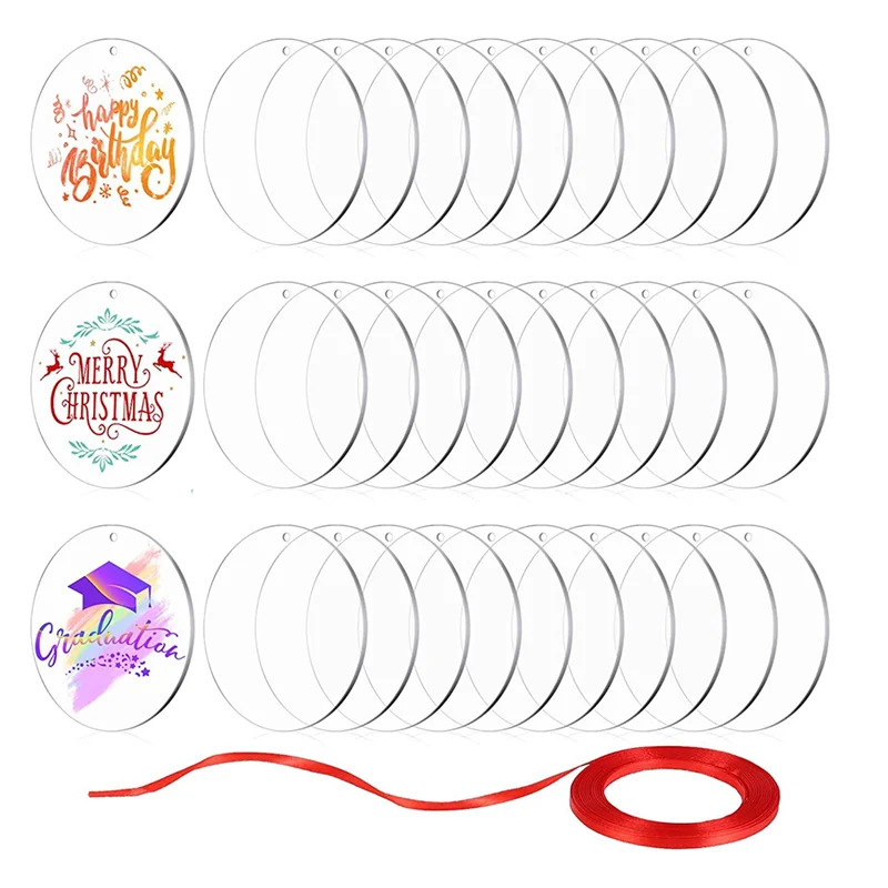 30Pcs Acrylic Blanks 4 Inch,Clear Circle Acrylic Sheet with Hole,Round Acrylic Blanks Disc,Christmas Birthday DIY Gifts