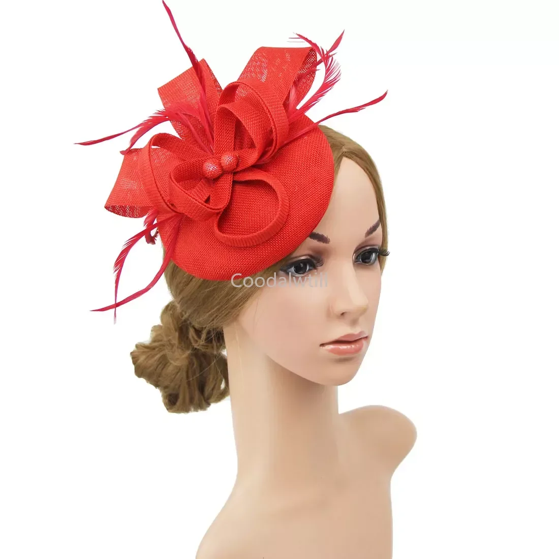 Red Fascinators Flower Hats Wedding Women Pillbox Cap Headband Clips cappello da sposa da sposa Cocktail Tea Party copricapo con velo