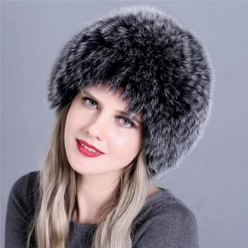 

Ladies' fur hats vertical striped woven small round ear fashionable and warm
