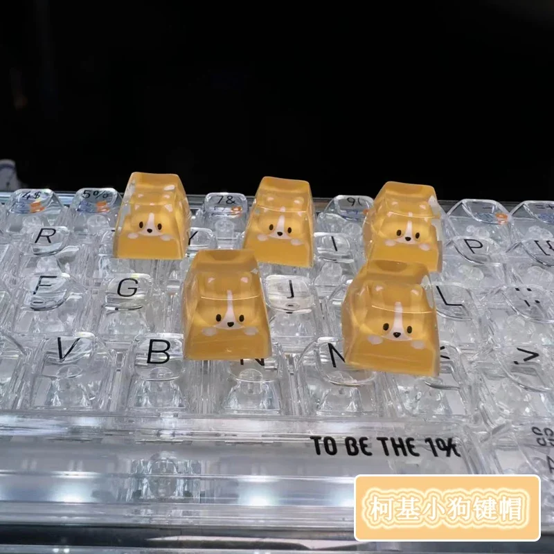 Creative Translucent Corgi Dog Keycap Cute Cross Shaft High Transparency For Lofree Mechanical Keyboard Keycap