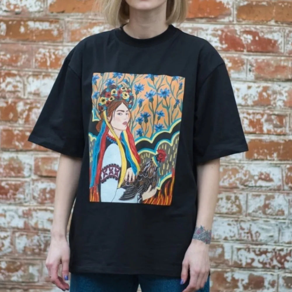 Ukrainian Folk Art Shirt Boho Graphic Tee with Brave Woman Unique Gift for Her High Quality Cotton Breathable Street Clothing