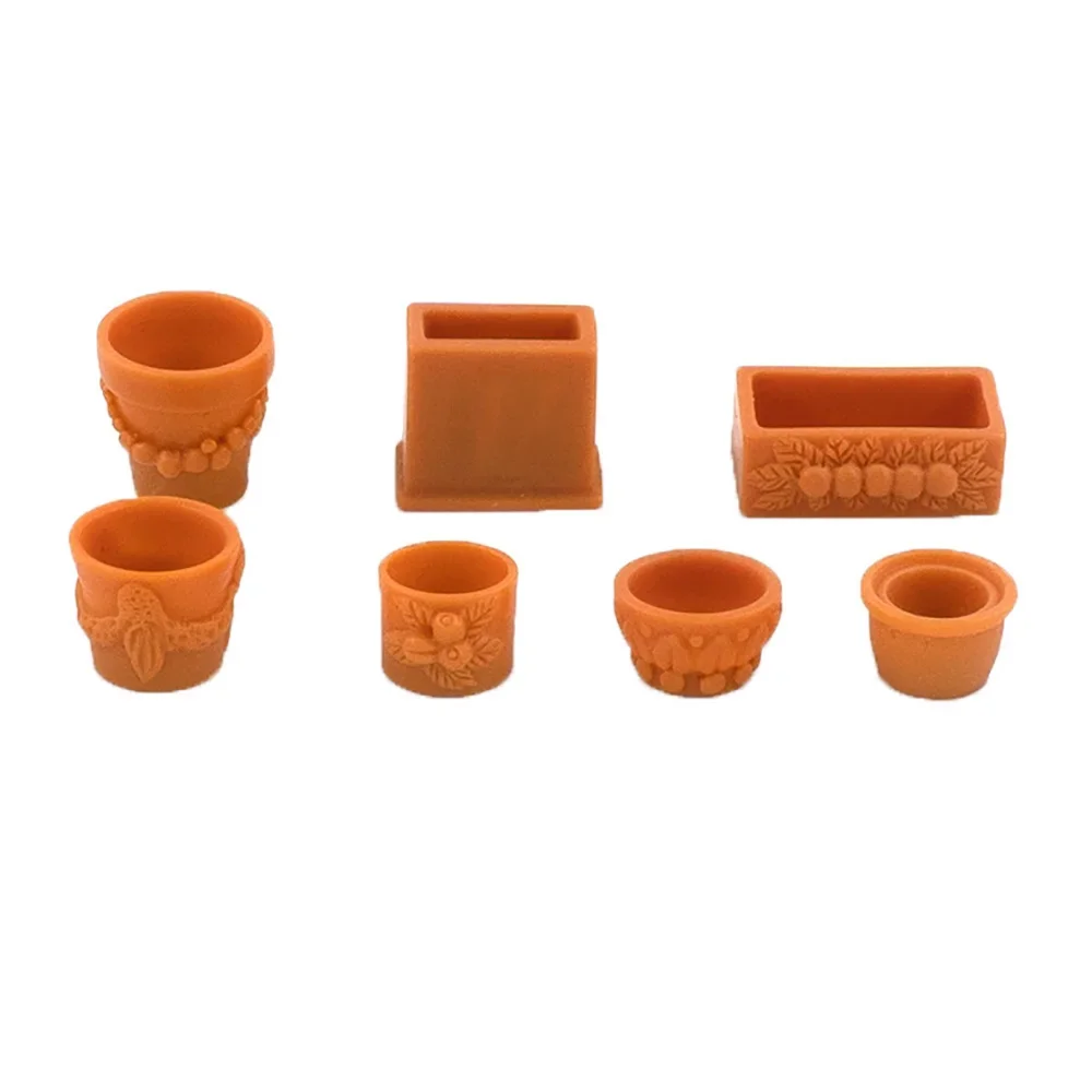 

7Pcs 1/12 Doll House Miniature Resin Flowerpot Simulation Garden Flower Pot Model Toy For Mini Decoration Dollhouse Accessories