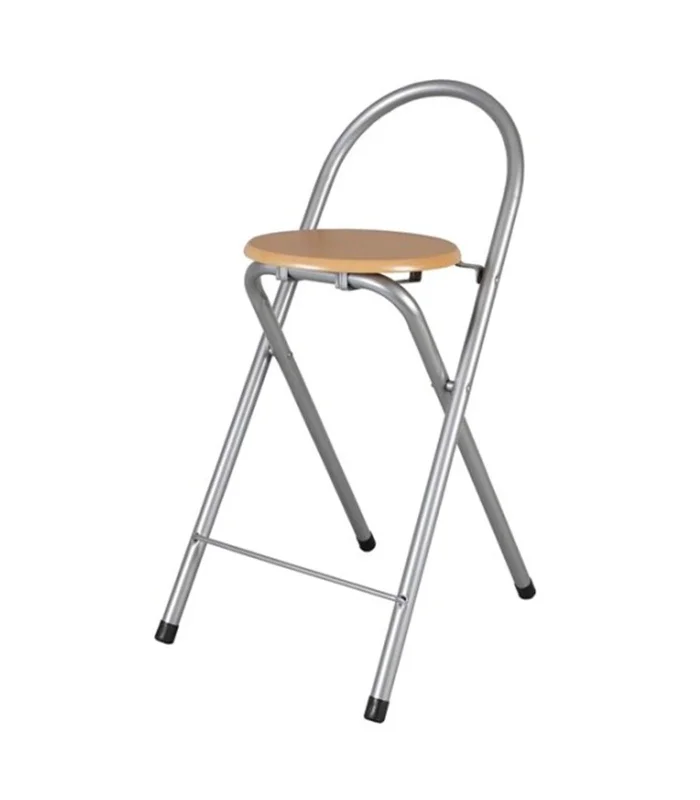 Tradineur Folding chair with wooden seat and tubular backrest 78,5x39,5x45,5 cm, stool, metal stool, legs