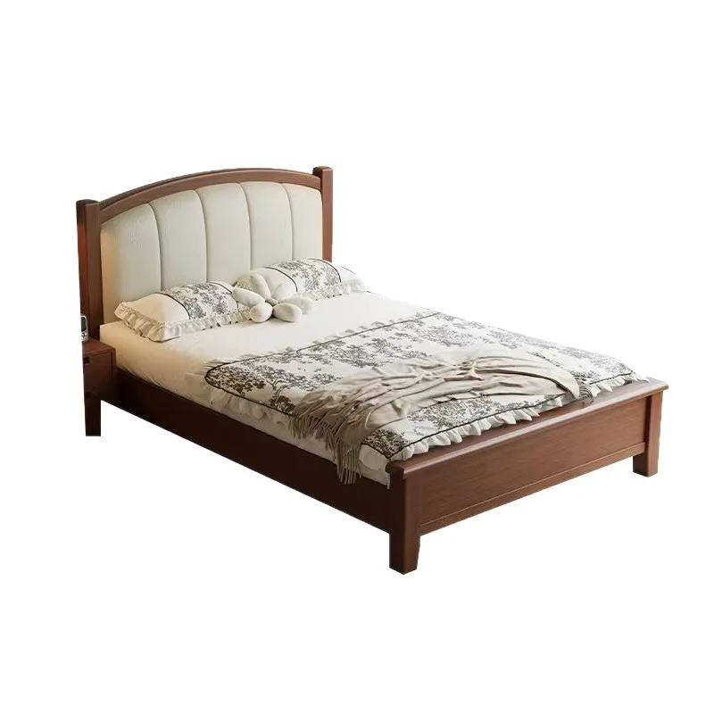 

Walnut thickened solid wood soft bag bed, bed and breakfast single small apartment storage bed