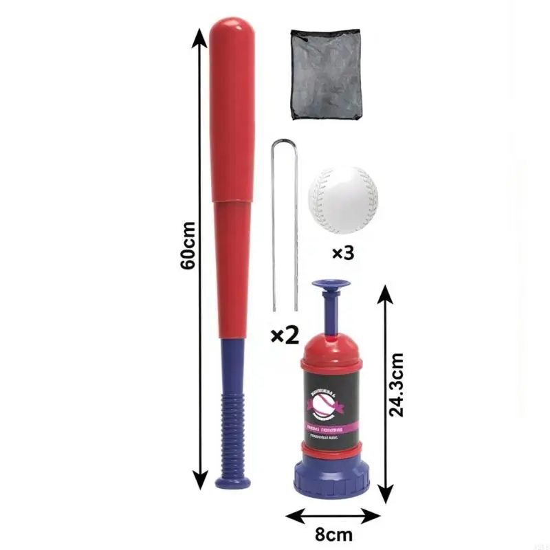 Kids Baseball Toss Machine Toy Set with Bat, Net and 3 Balls for Backyard Outdoor Batting Activity Family Use Set A2UB