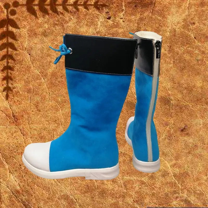 Anime Identity V‌ Robbie White Cosplay Shoes Blue Medium-Long PU Leather Boots For Halloween Carnival