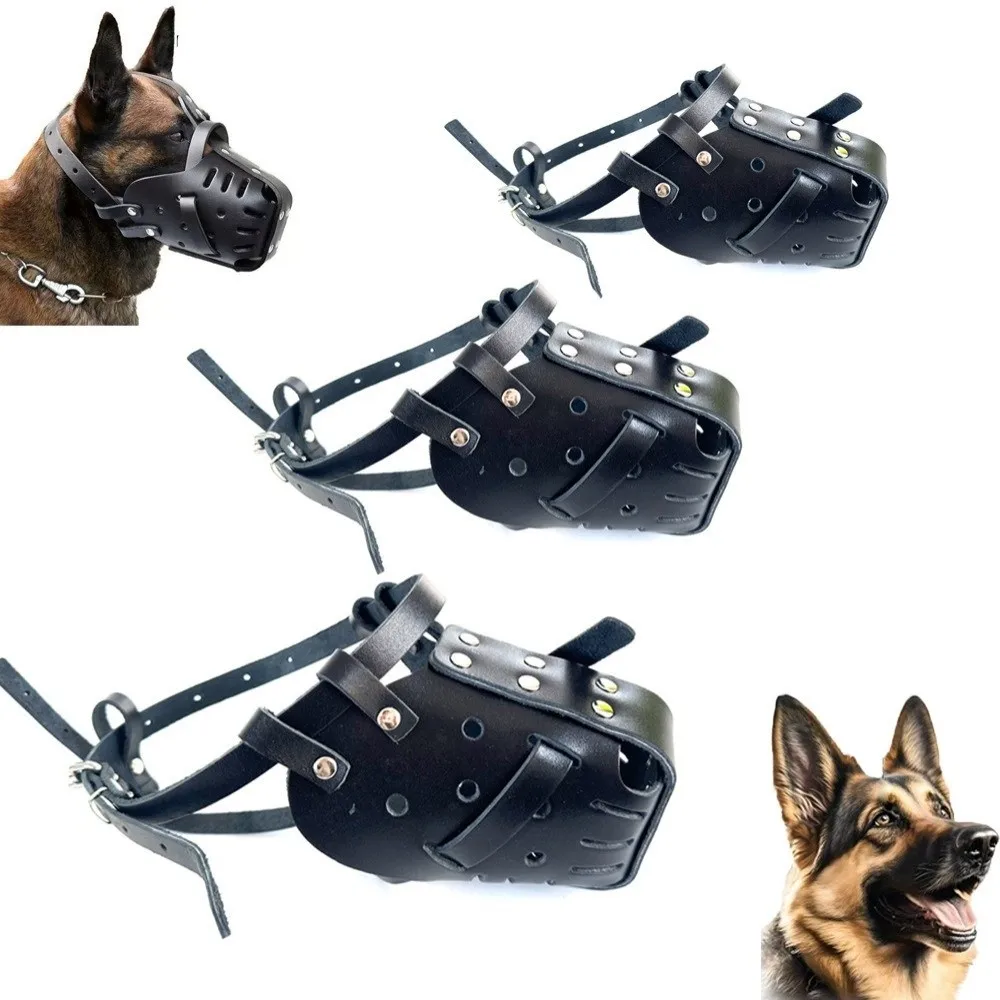 Muselière en cuir souple et réglable pour chien, anti-morsure, avec sangle de sécurité, ajustement confortable, pour le contrôle du comportement des animaux de compagnie