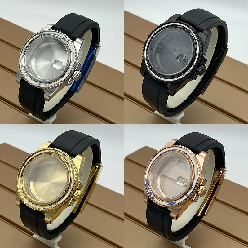 

40mm NH35 Fashion Watch Case Rubber Strap Sapphire Glass for SUB GMT Yacht NH35 NH34 NH36 Miyota8215 ETA2824 Movt Screw-in Crown