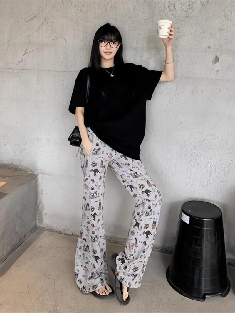   패션 여름 스포츠 티셔츠 여성의 느슨한 반팔 트럼펫 바지 캐주얼 투피스 세트 여성 의류