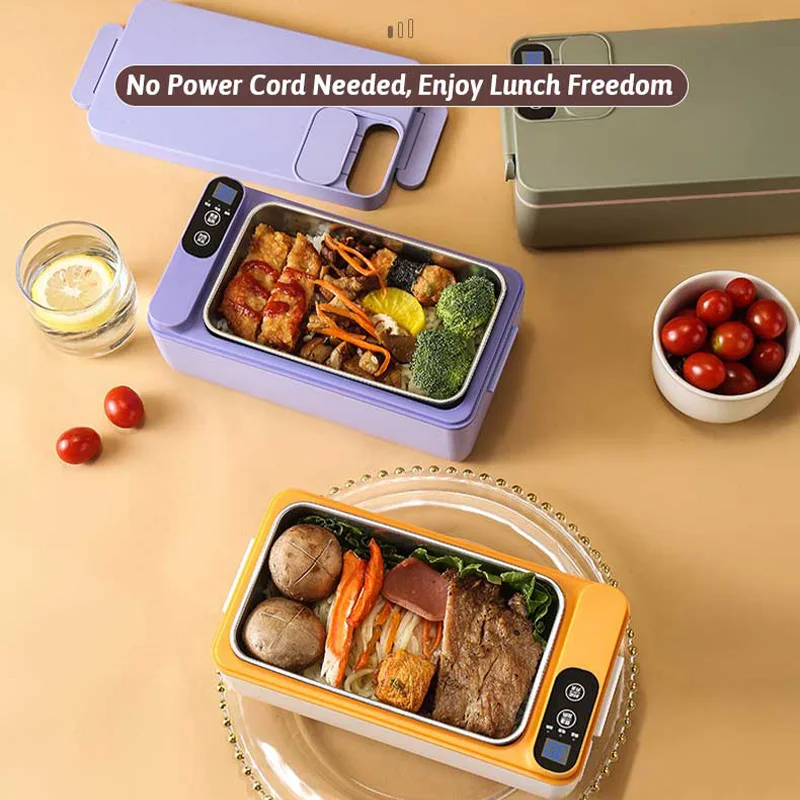 

Portable USB 304 Stainless Steel Water-Free Wireless Self-Heating Lunch Box 1L For Office Travel Camping Temperature Display