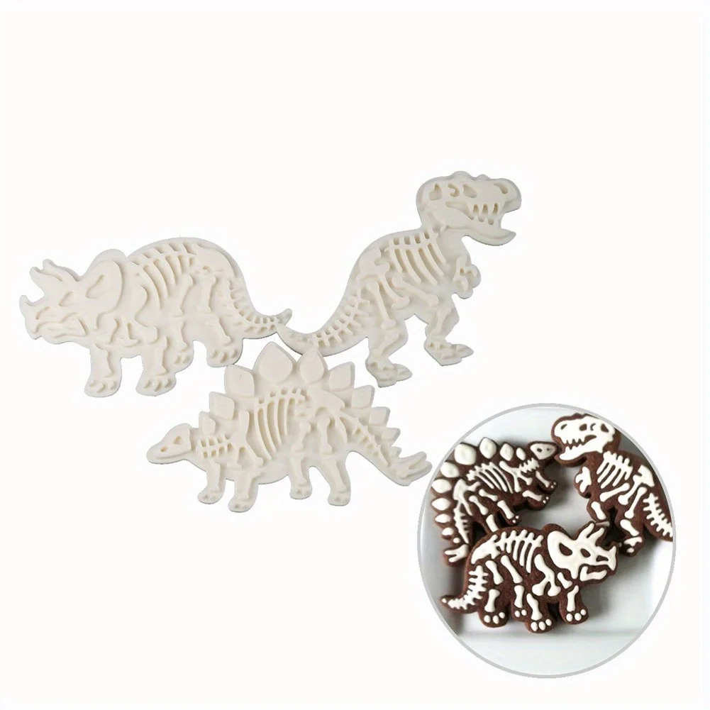 Dinosaur Fossil Cookie Cutter/Stamper DIY Baking Mould for Fondant Cake Set of 3