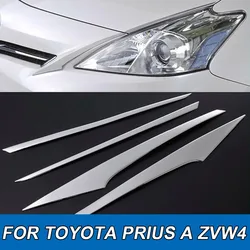 4PCS Car Headlight Side Trim Strips Stainless Steel Exterior Trim Car Front Light Chrome Styling Decoration for Toyota Prius A Z