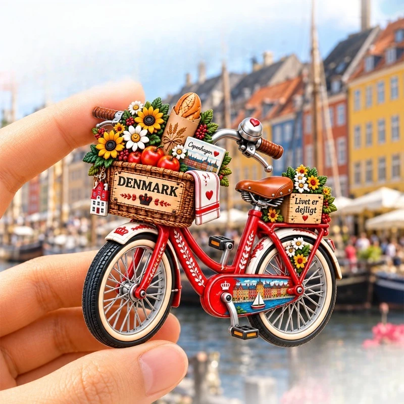 Copenhagen Bicycle Fridge Magnet - Eco 3D Danish Souvenir Unique Scandinavian Gift for Travel & Cozy Home Decor