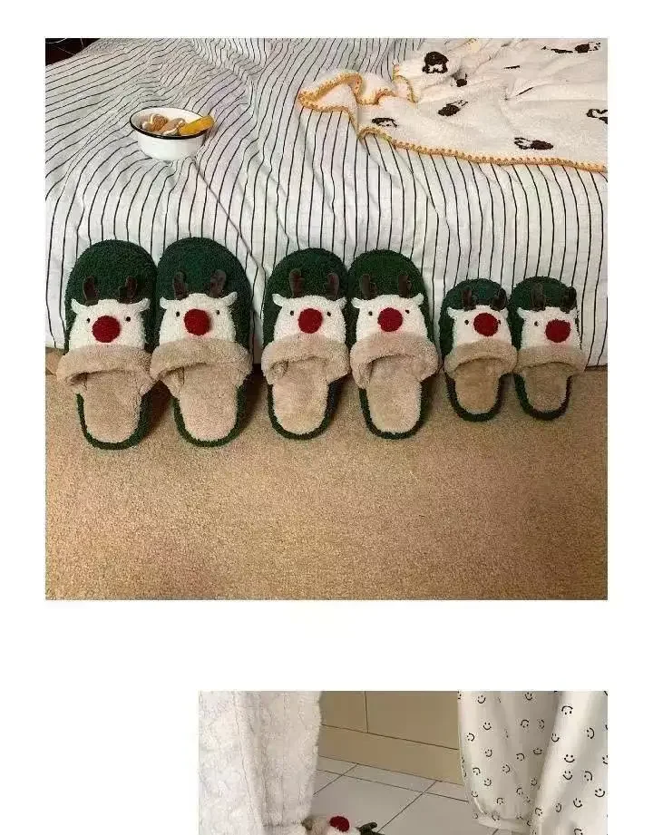 Winter-Weihnachts-Hausschuhe für Damen, Herren, weiche, rutschfeste Sandalen für den Innenbereich, warme, flache Plüsch-Slides für Paare, Unisex, niedliche Schuhe für Erwachsene – Detail 8
