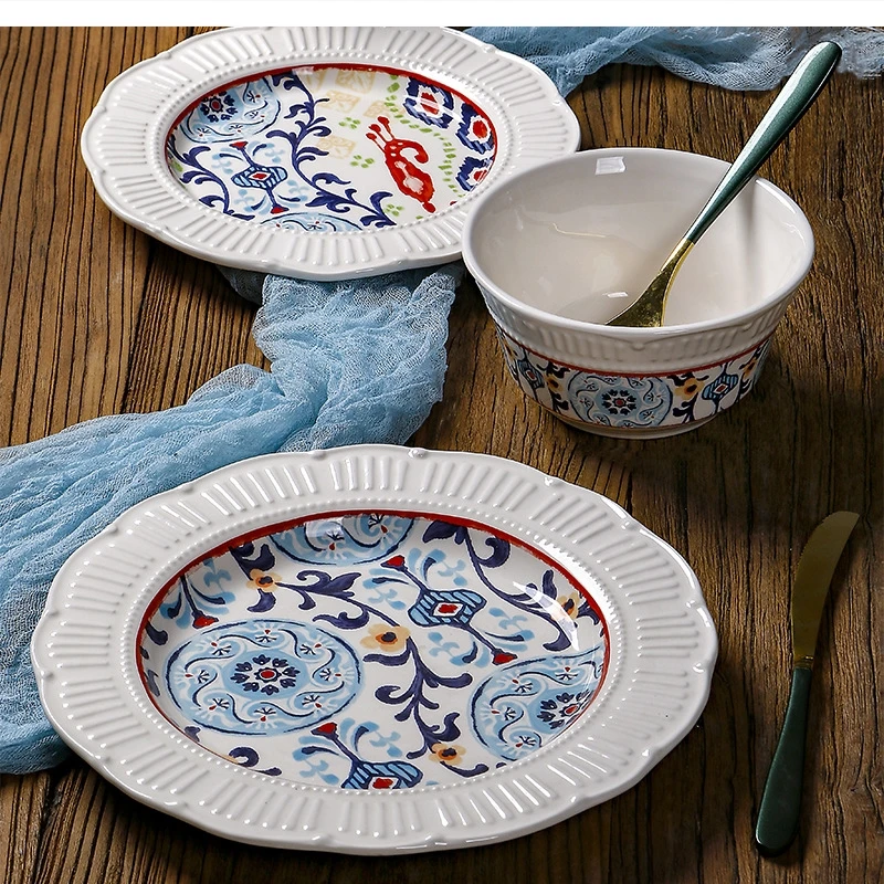 

ceramic 11-inch relief irregular dinner steak underglaze color water set