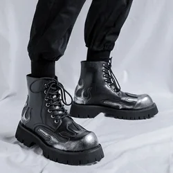 men fashion original leather boots brand designer shoes punk rock dress cowboy platform boot motorcycle ankle botas hombre mans