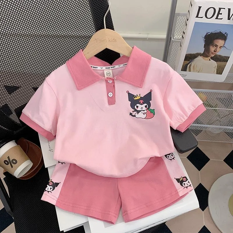 

Girly Heart Kuromi Anime Kawaii Sanrio Ins Short Sleeve Shirt Pants Set 2025 New Cute Cartoon Two-piece Set Clothes Gifts