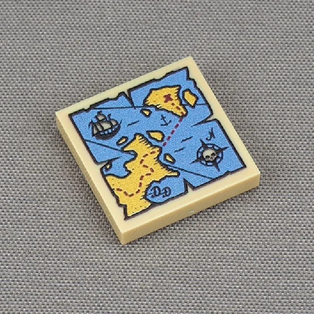 MOC 10PCS 3068 Printed 2x2 Pirate Ship Skull Pattern Adaptive Building Blocks Treasure Map Floor Tiles Brick Toy Birthday Gifts