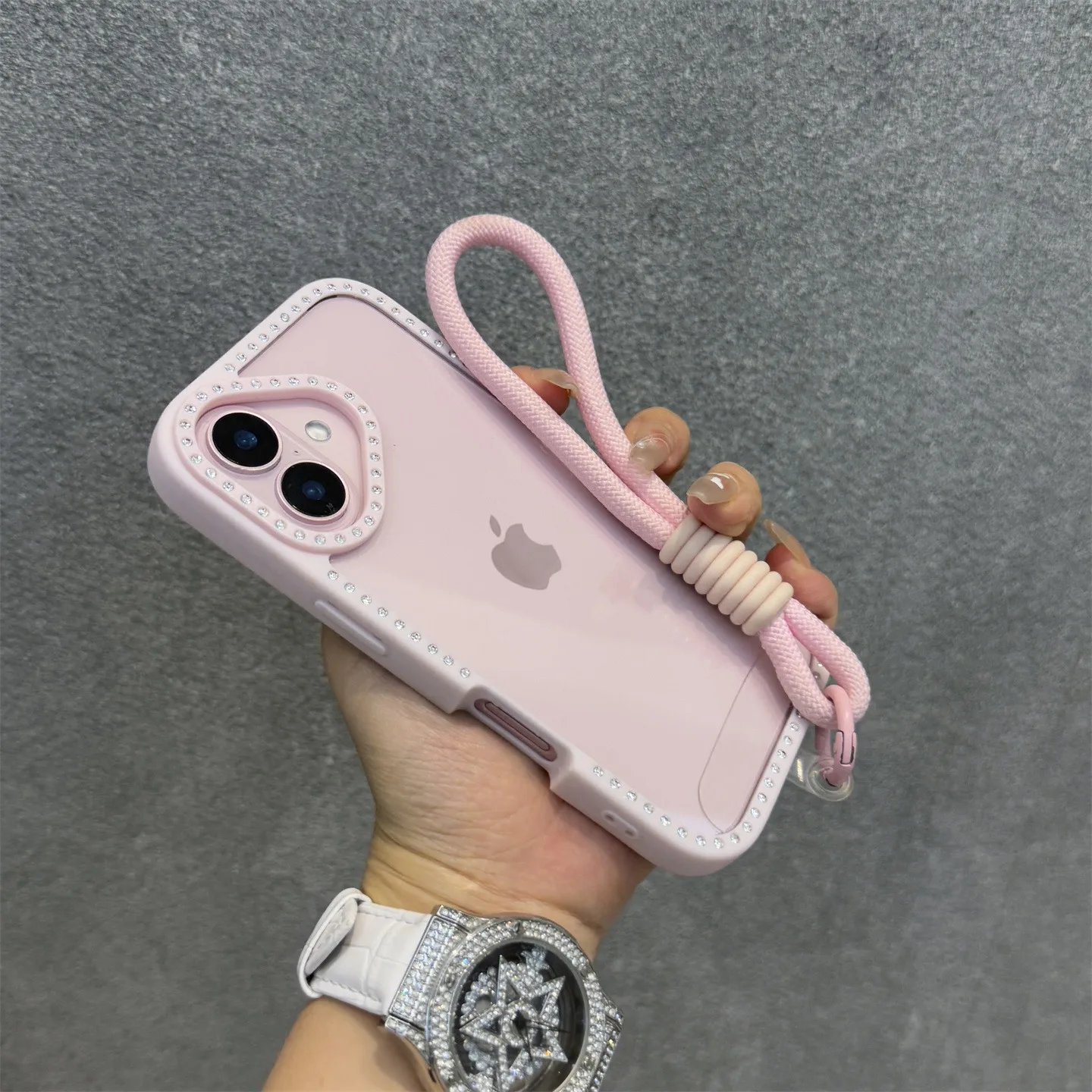 Shining Bling Diamond Transparent Phone Case For iPhone 16 16E 15 14 13 12 11 Pro Max 16Plus 16Pro With Wristband Lanyard Cover