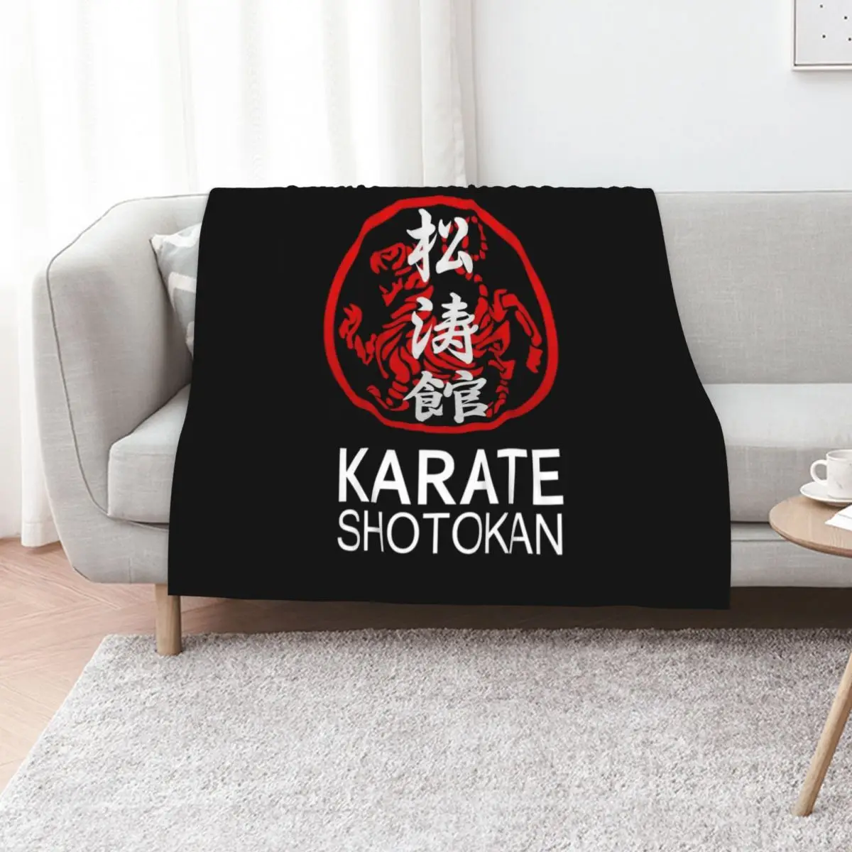 Shotokan Karate Symbol and Kanji White Text Throw Blanket Furry Multi-Purpose warm for winter Moving Polar Blankets
