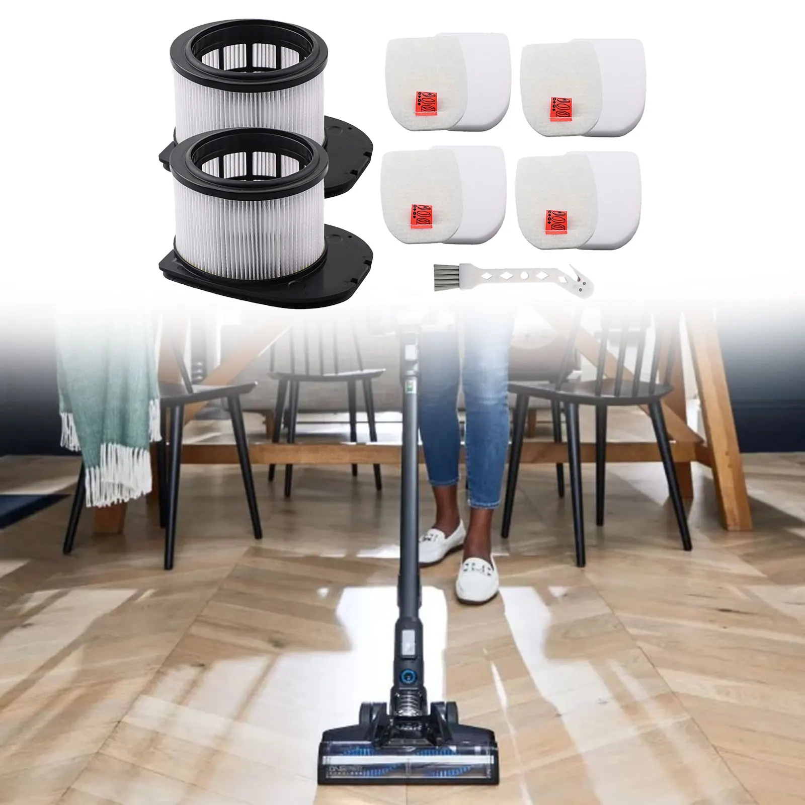 Complete Filter Kit for Shark IZ400 IZ420 IZ400UK Cordless Vacuum 2 Filters 4 Foam & Felt Filters and Cleaning Brush