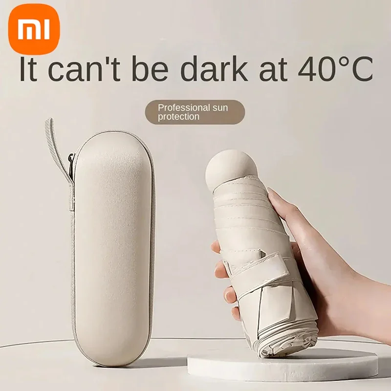 Xiaomi Mini Umbrella Portable UV Sunshade Capsule Rain proof Windproof Umbrella Black Powder Rubber Foldable For Women 2024