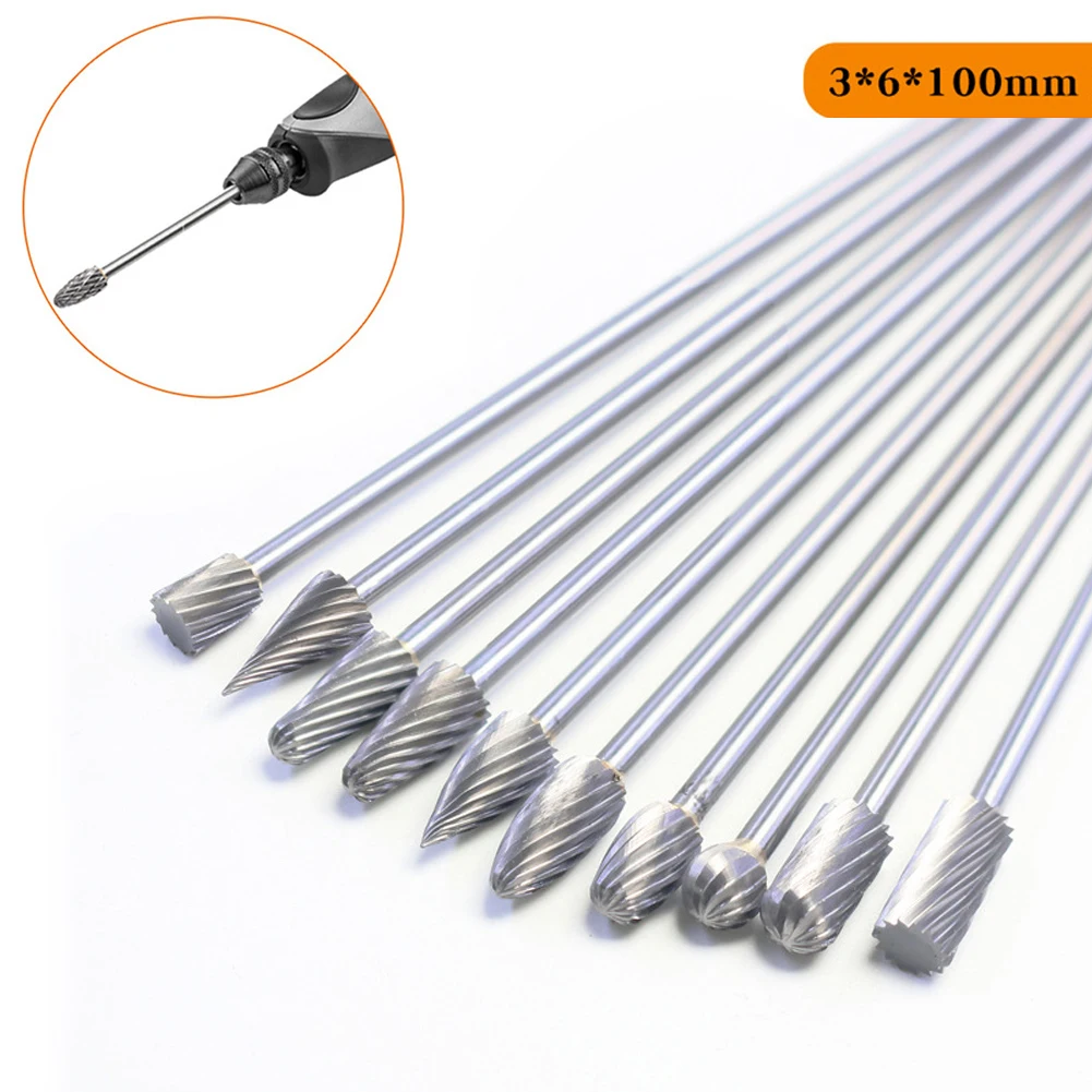 Extra Long Rotary Rasp Files Burr Tungsten Carbide Engraving Milling Cutter Drill Double Cut Flute For Metal Wook 3*6*100mm