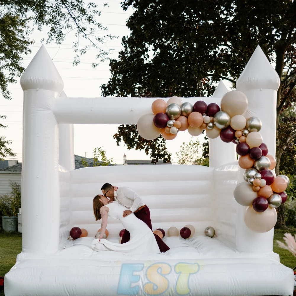 Wedding Party White Bounce House 10x10ft Inflatable White Jumping Castle with Blower White Bounce House for Kids Birthday Party