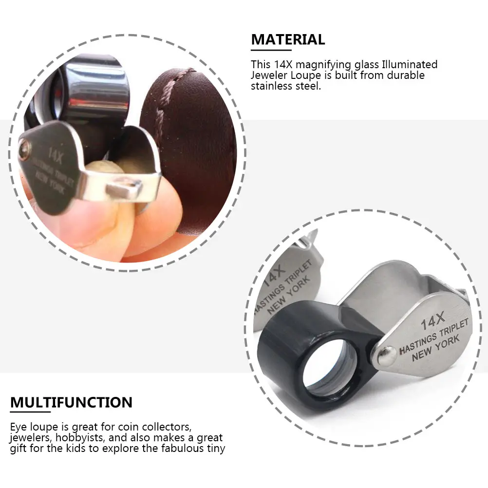 

14X Watch Magnifier Optical Lens Foldable Jewelry Loupe Durable Stainless Steel Pocket Size Great for Coin