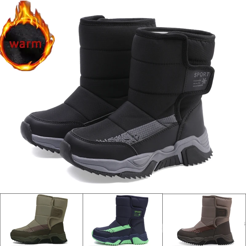 

Children's Snow Boots Winter High-Top Children's Magic Tape Cotton Shoes Students Outdoor Comfortable non slip thick sole Boots