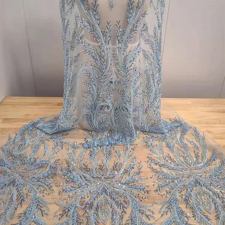 1Yard 130cm Wide 10 Colors Beaded Sequin Wedding Tulle Lace Fabric High End Dress DIY Garment Accessories Decorative Mesh
