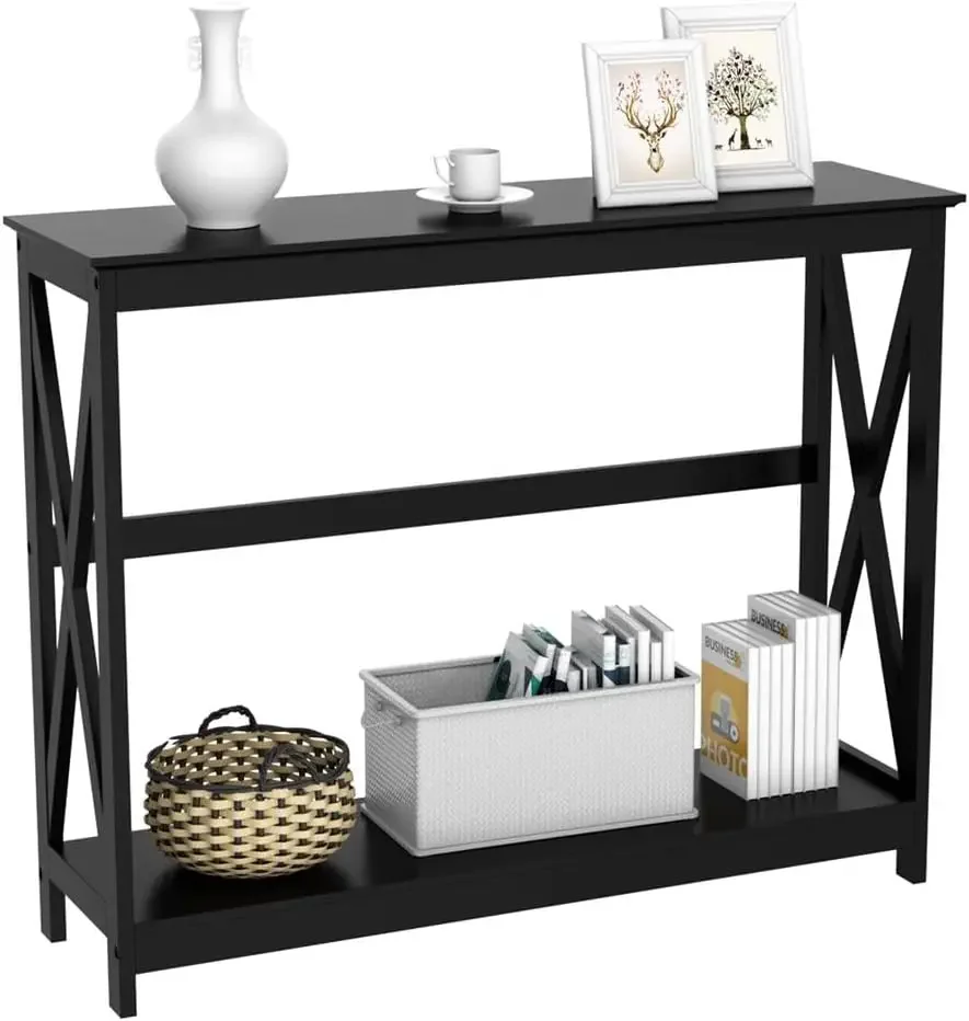 Console Table for Entryway,2 Tier Entryway Table Bookshelf Accent Table w/Storage Shelf Living Room Entry Hall Foyer