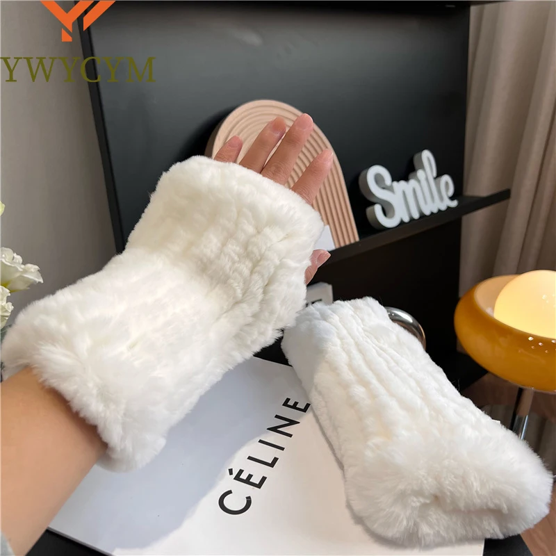 

New Arrival Female Natural Rabbit Fur Gloves Knitted Warm Real Rex Rabbit Fur Mittens Women Winter Outdoor Rex Rabbit Fur Gloves