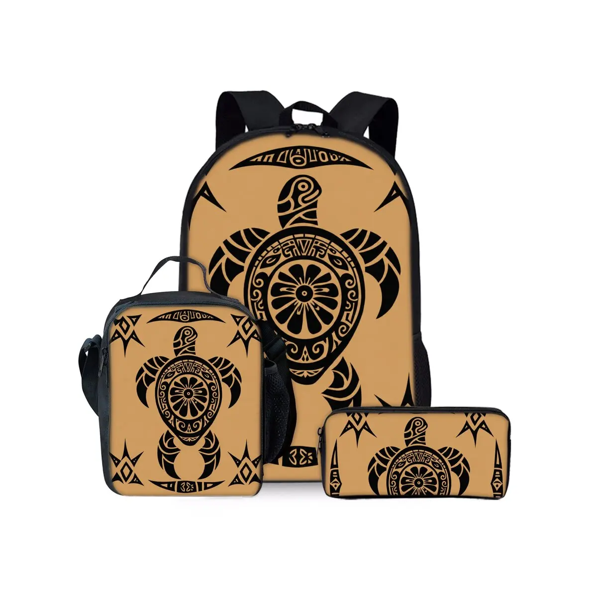Sea Turtle Coral Print Three Piece Backpacks Set for Boy and Girls Best Gifts 2D Flat Cartoon School Bag for Children