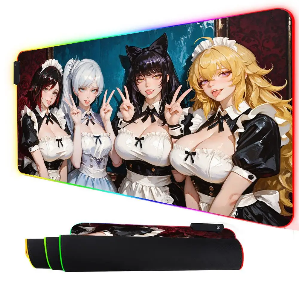 

PC anime RGB Mouse pad Cute and sexy maid LED glow gaming mats XXL desk mat rubber anti-slip Gaming keypad expansion mousepad