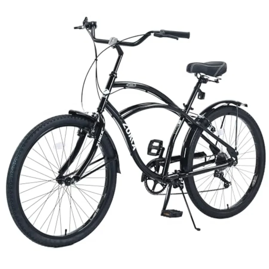 Beach cruiser bike for commuting: 26-inch, high-carbon steel frame, multiple colors, dual V-brakes, 7-speed