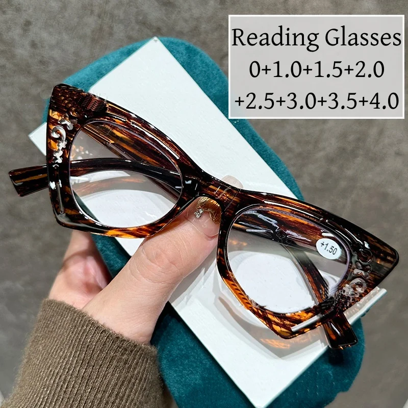 Ladies Cat Eye Reading Eyeglasses Unisex Women Men Anti Blue Light Computer Far-sight Glasses Finished Presbyopia Eyewear To+4.0